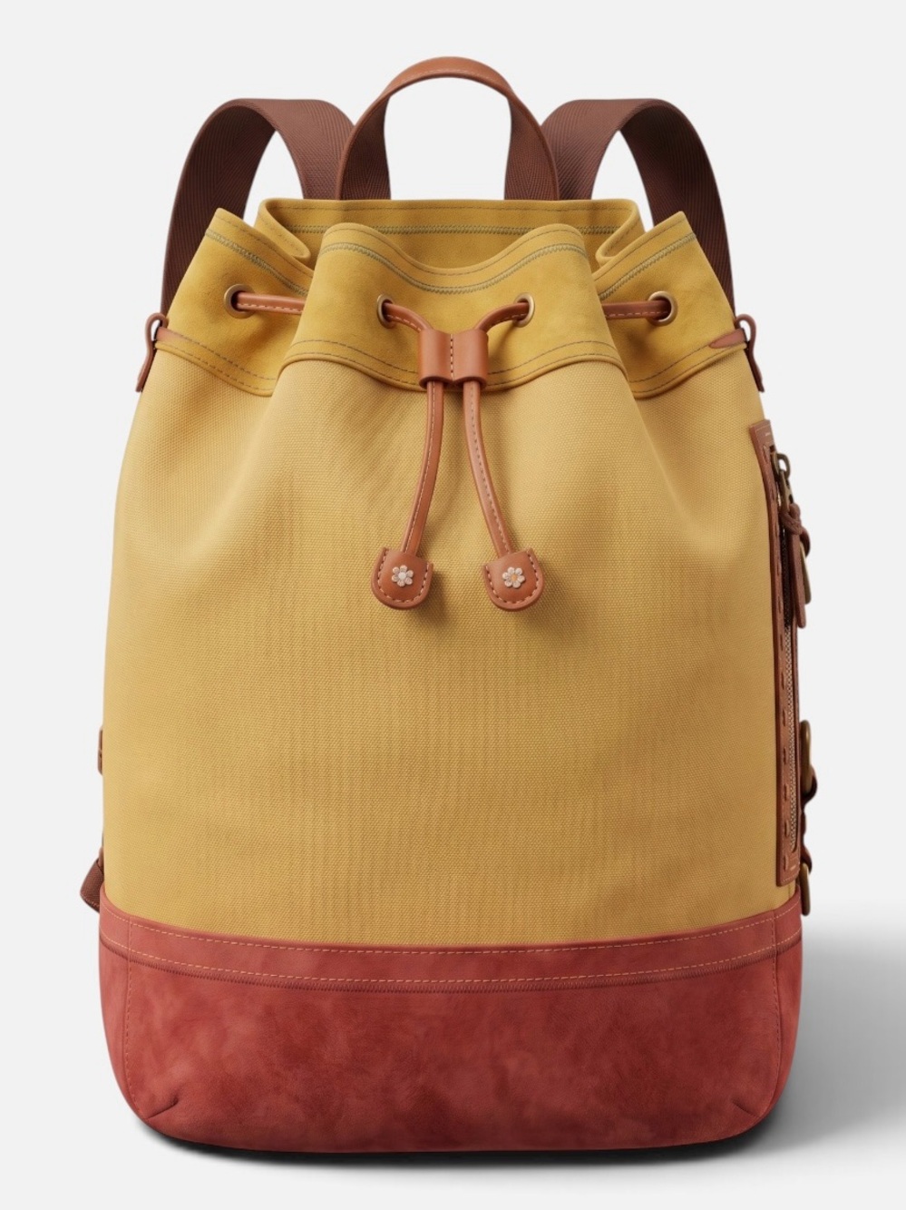 Lucky Brand Canvas Drawstring Bucket Bag in Mustard and Rust for Women - Picture 3 of 7